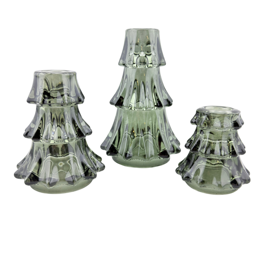 Large Green Glass Tree Taper Holder