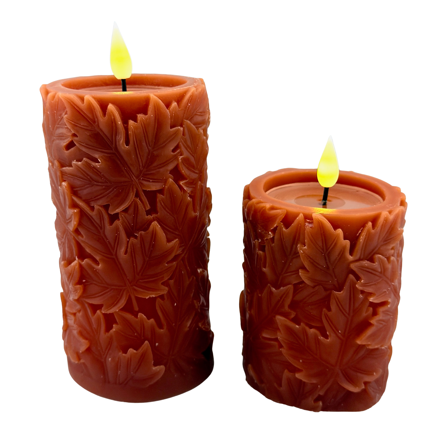 Orange Fall Leaves LED Timer Pillar - Large