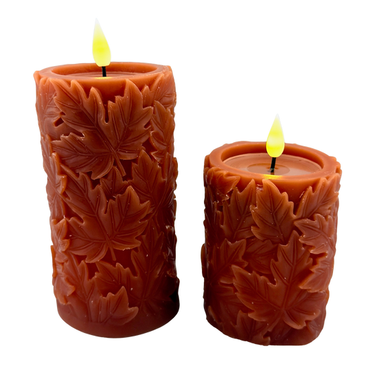 Orange Fall Leaves LED Timer Pillar - Large