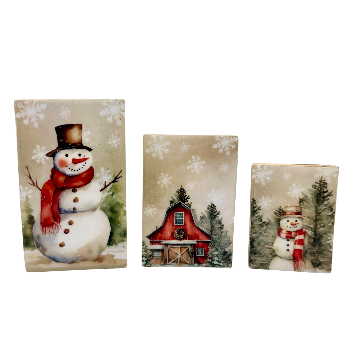 Country Christmas Small Snowman Wood Block