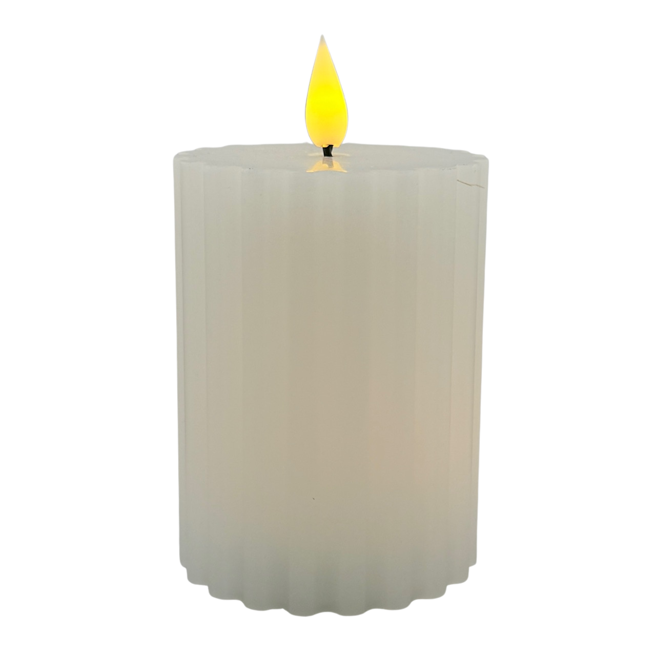 White Ribbed LED Pillar Candle - Small
