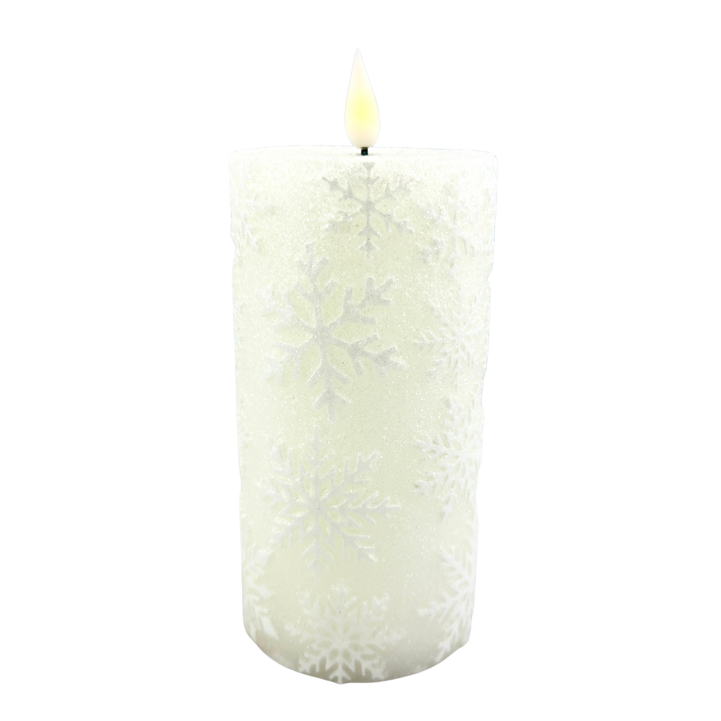 White Snowflake LED Timer Pillar - Large