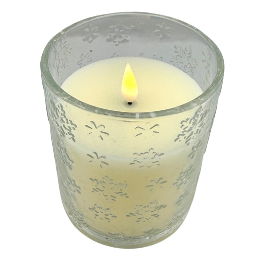 Large Snowflake Glass Jar LED Candle