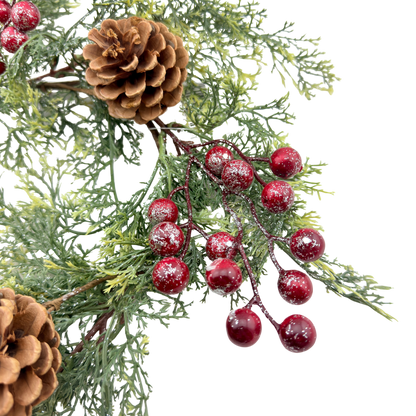 Holiday Candle Ring with Red Berries & Pinecones