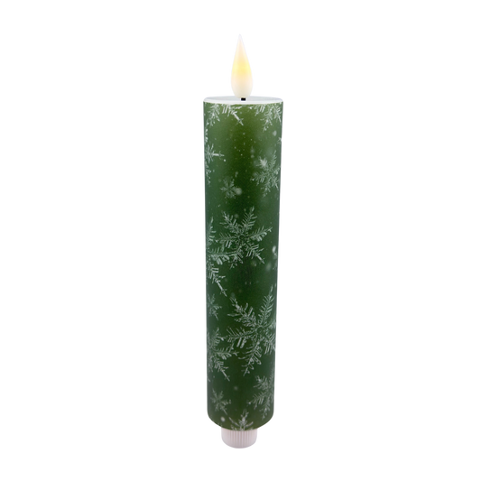 Green Snowflake LED Taper Candle