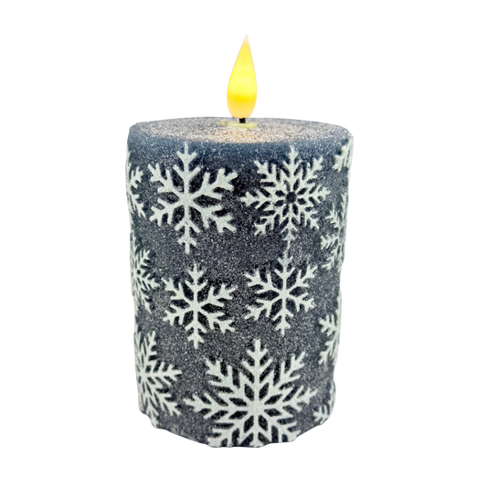Blue Snowflake LED Timer Pillar - Small