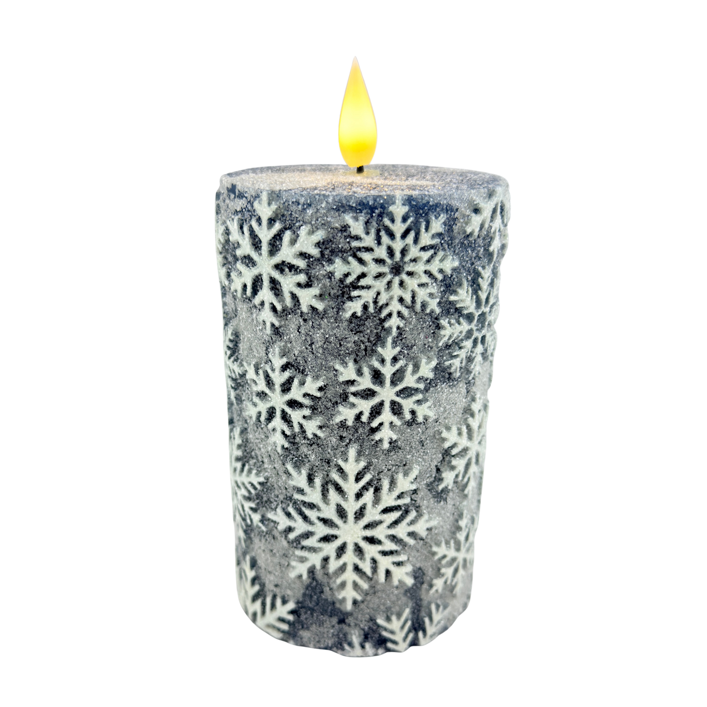 Blue Snowflake LED Timer Pillar - Medium
