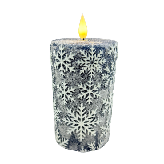 Blue Snowflake LED Timer Pillar - Medium