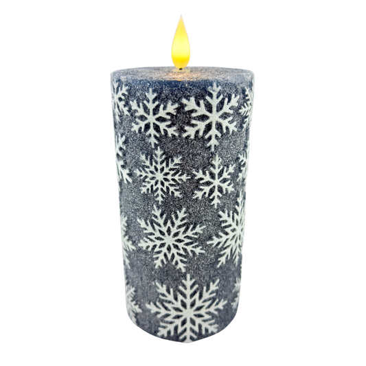 Blue Snowflake LED Timer Pillar - Large