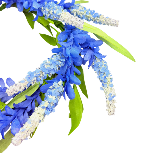 Blue Cluster Flowers with Heather Wreath