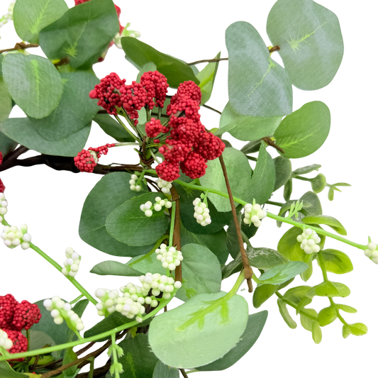 Eucalyptus with Red_Yellow Flowers Candle Ring