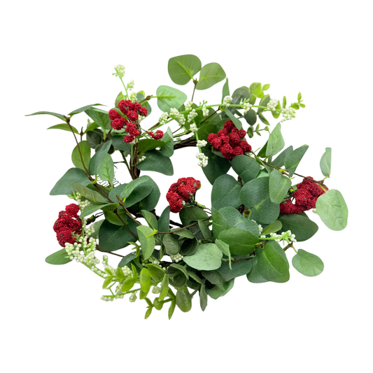 Eucalyptus with Red_Yellow Flowers Candle Ring