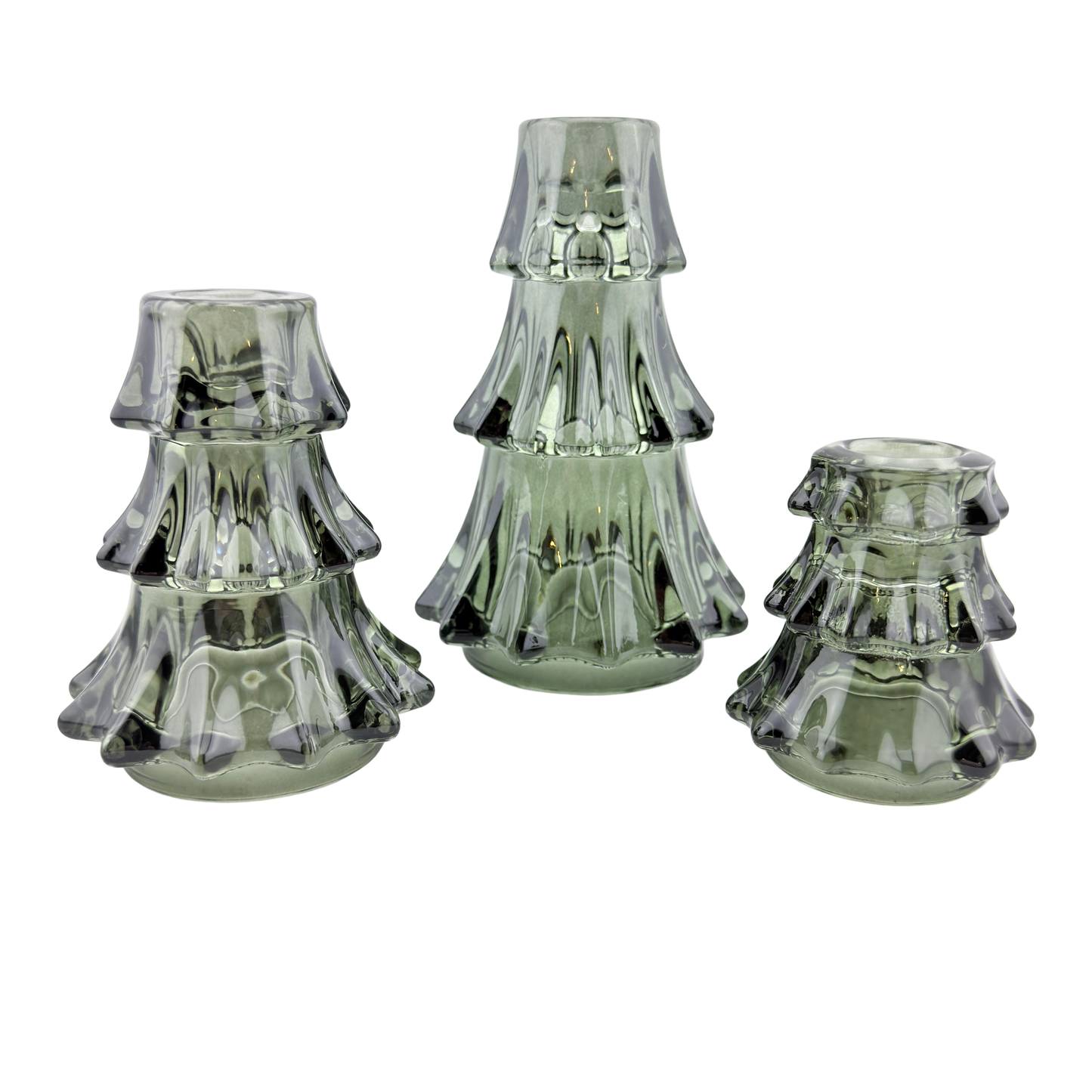 Medium Green Glass Tree Taper Holder
