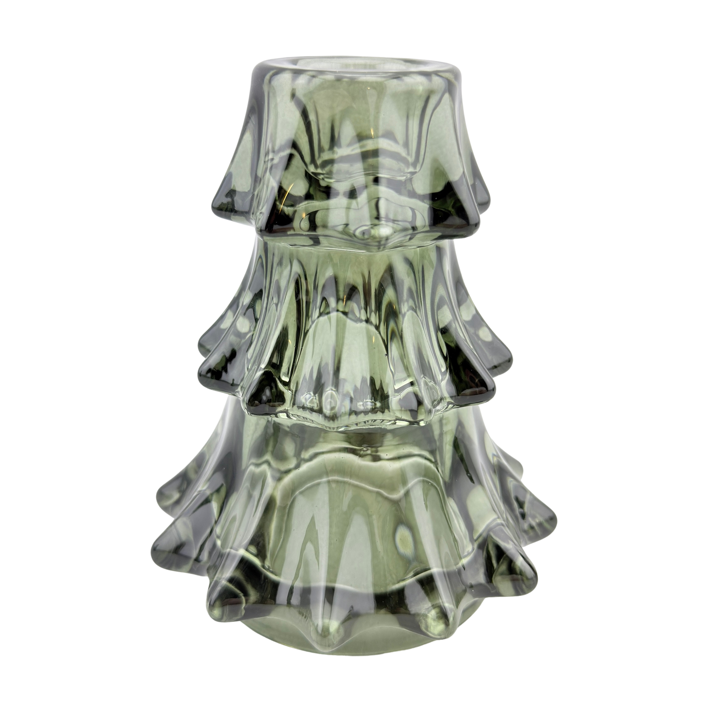 Medium Green Glass Tree Taper Holder