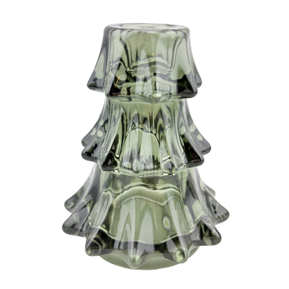 Medium Green Glass Tree Taper Holder