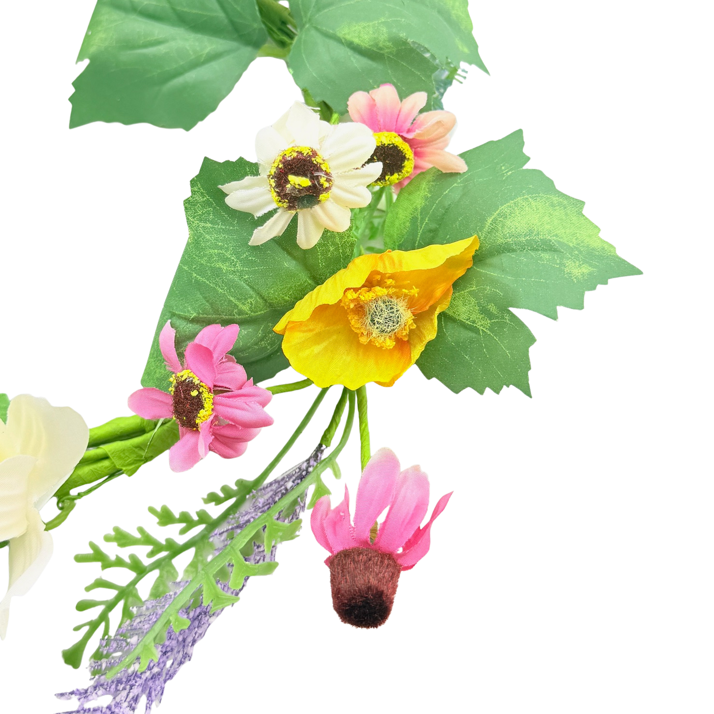 Mixed Pastel Daisy with Grape Leaves Ring