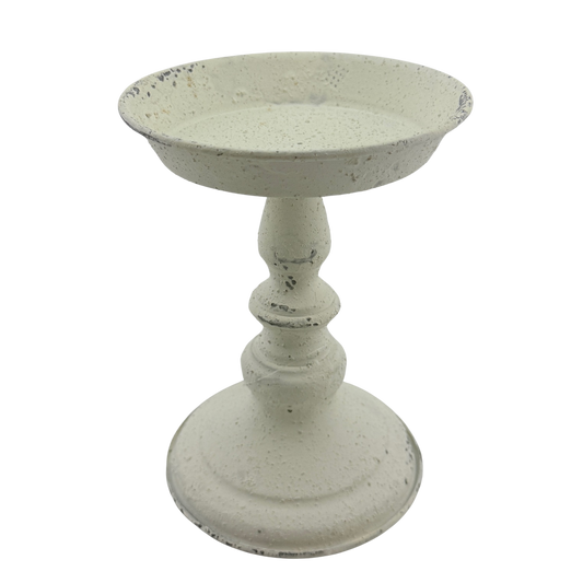 Short White Metal Candle Holder on Stand