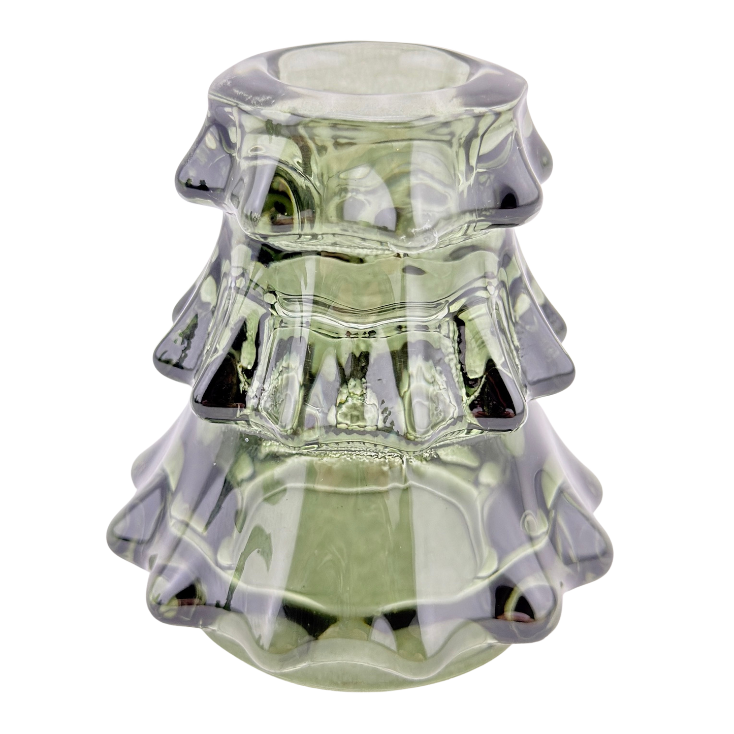 Small Green Glass Tree Taper Holder