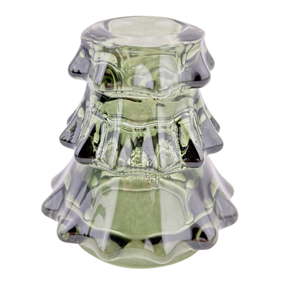 Small Green Glass Tree Taper Holder