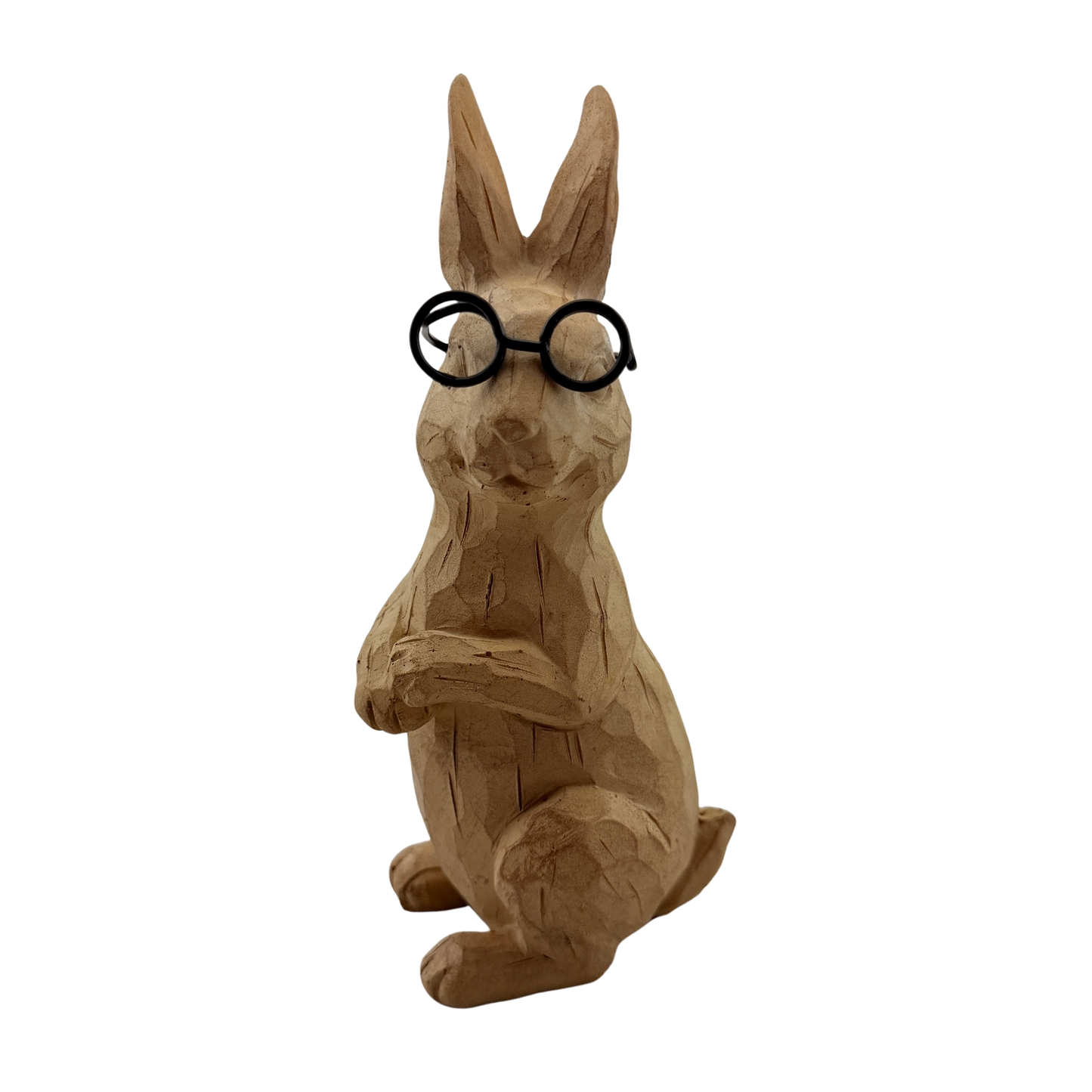 Tan Resin Carved Bunny with Glasses