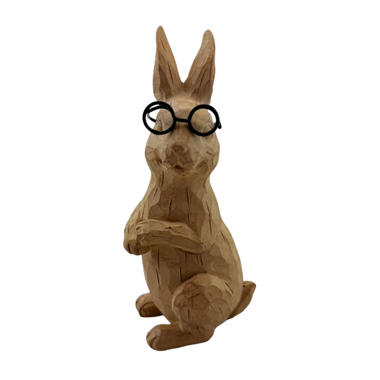 Tan Resin Carved Bunny with Glasses