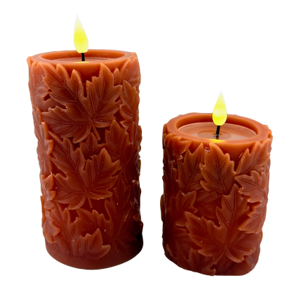 Orange Fall Leaves LED Timer Pillar - Large