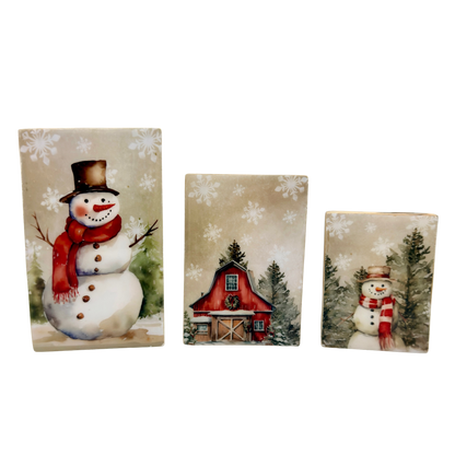 Country Christmas Red Barn Wood Block