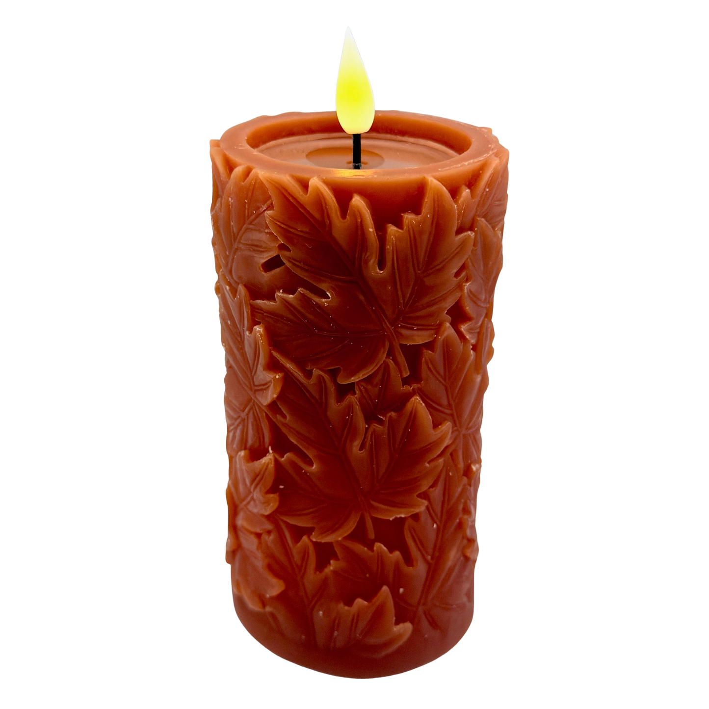 Orange Fall Leaves LED Timer Pillar - Large