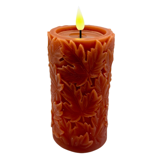Orange Fall Leaves LED Timer Pillar - Large
