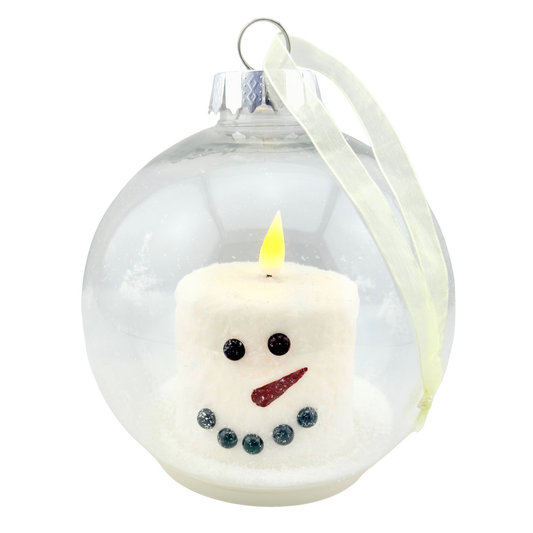 Large Plastic Ball Ornament with Snowman LED Timer Candle
