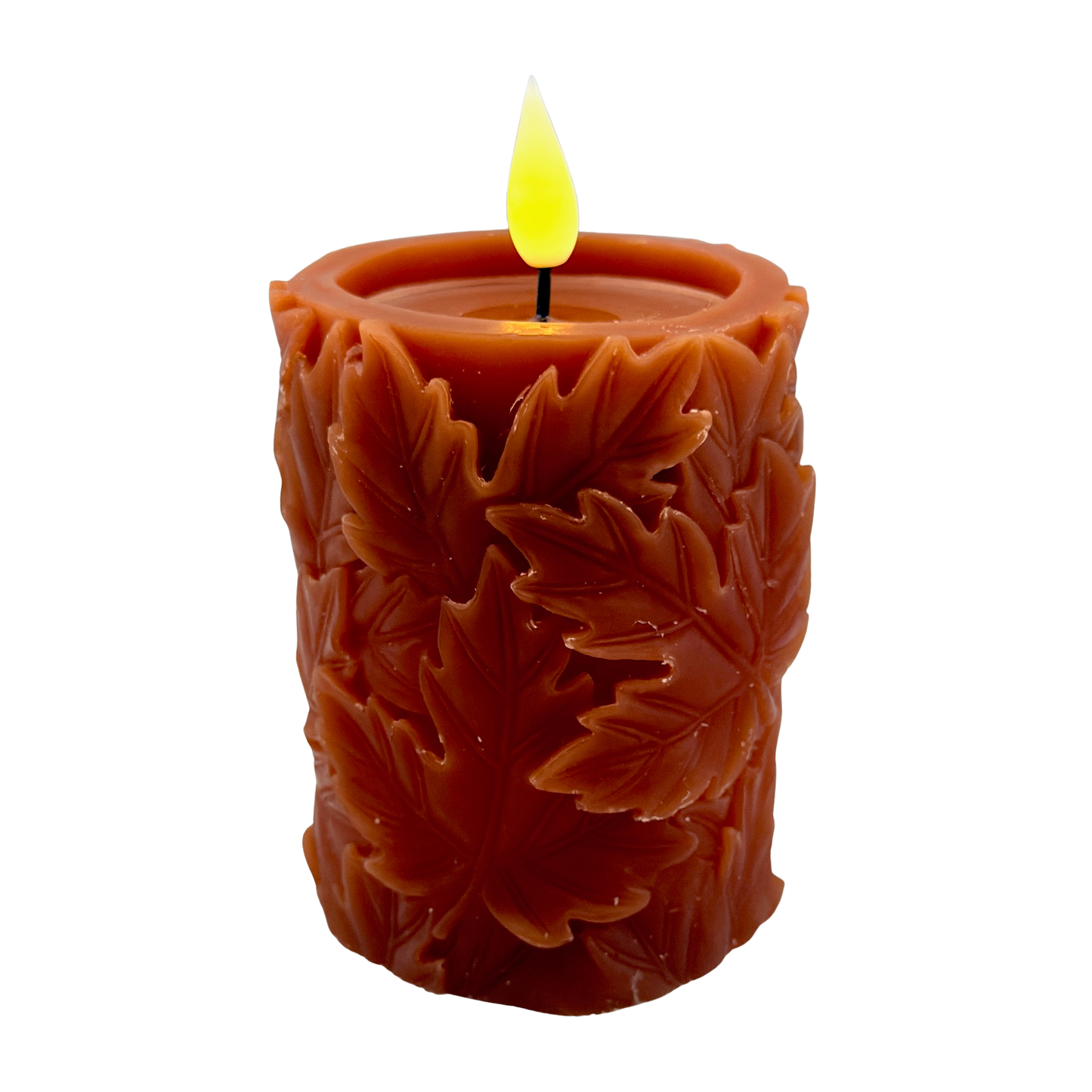 Orange Fall Leaves LED Timer Pillar - Small