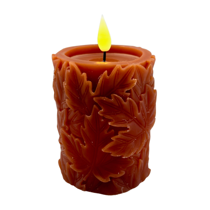 Orange Fall Leaves LED Timer Pillar - Small
