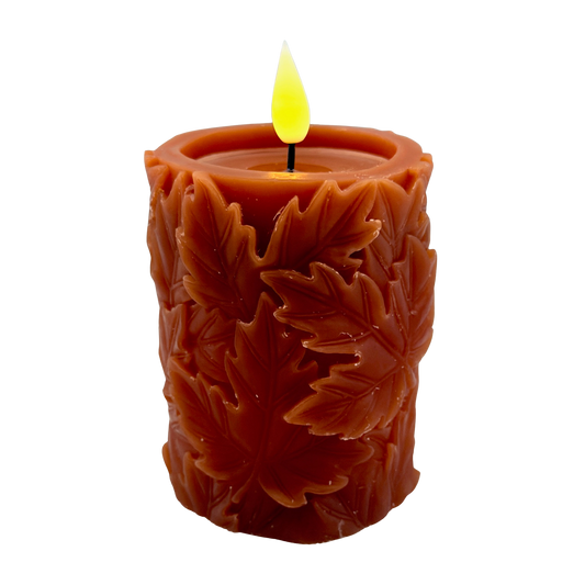 Orange Fall Leaves LED Timer Pillar - Small