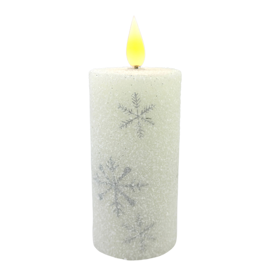White & Silver Snowflake LED Timer Votive