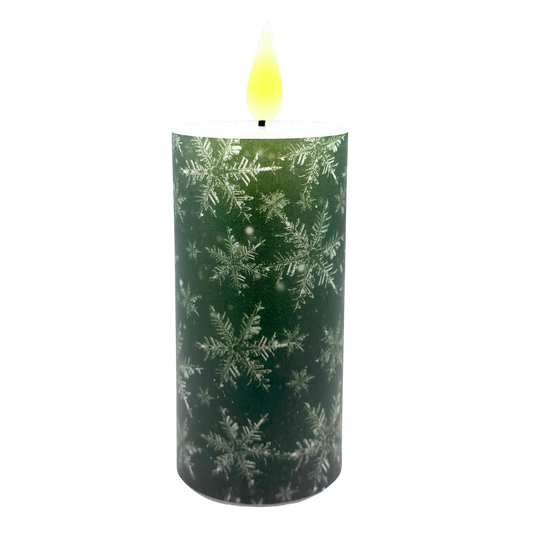 Green Snowflake LED Timer Votive
