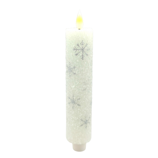 White & Silver Snowflake LED Timer Candle