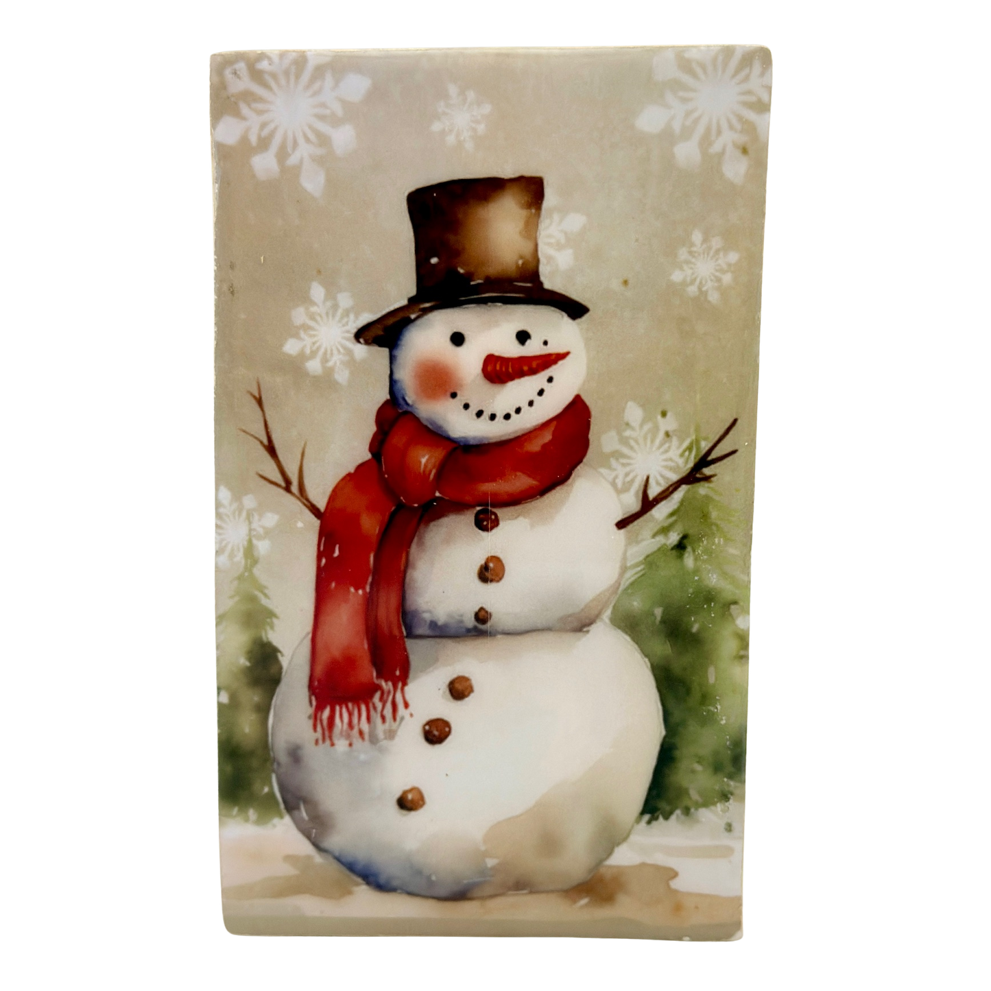 Country Christmas Large Snowman Wood Block