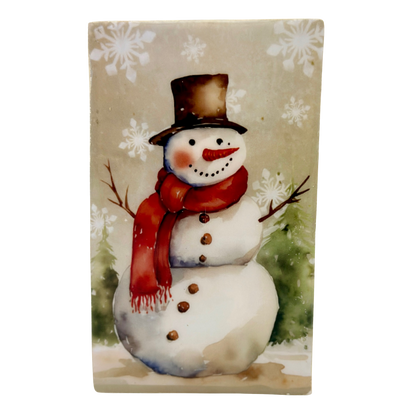 Country Christmas Large Snowman Wood Block