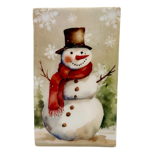 Country Christmas Large Snowman Wood Block
