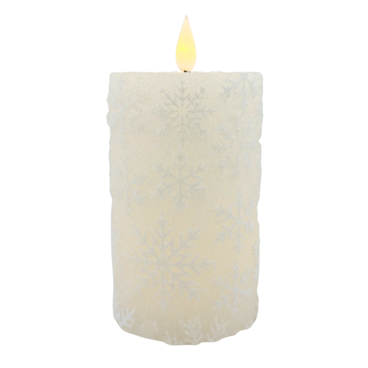 White Snowflake LED Timer Pillar - Medium