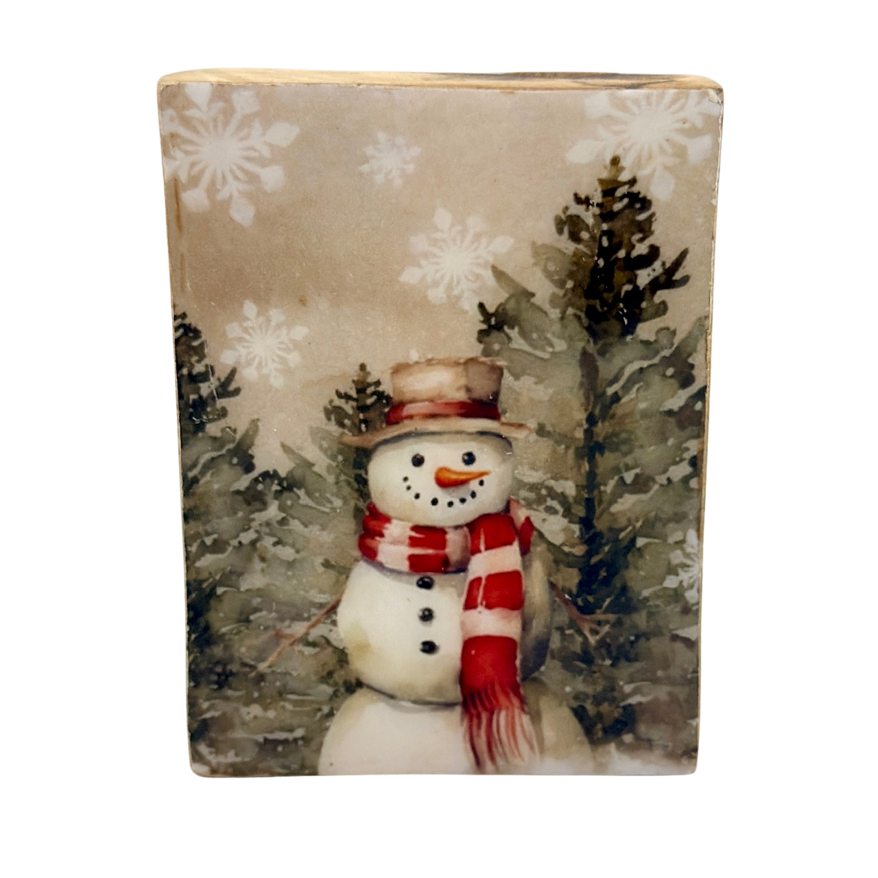 Country Christmas Small Snowman Wood Block