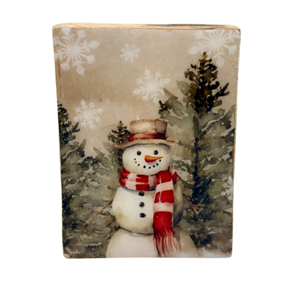 Country Christmas Small Snowman Wood Block