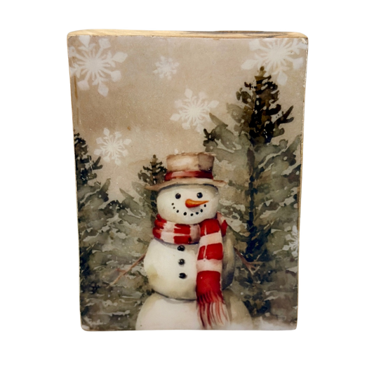 Country Christmas Small Snowman Wood Block