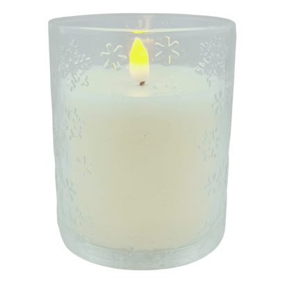 Large Snowflake Glass Jar LED Candle