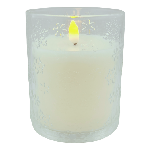 Large Snowflake Glass Jar LED Candle