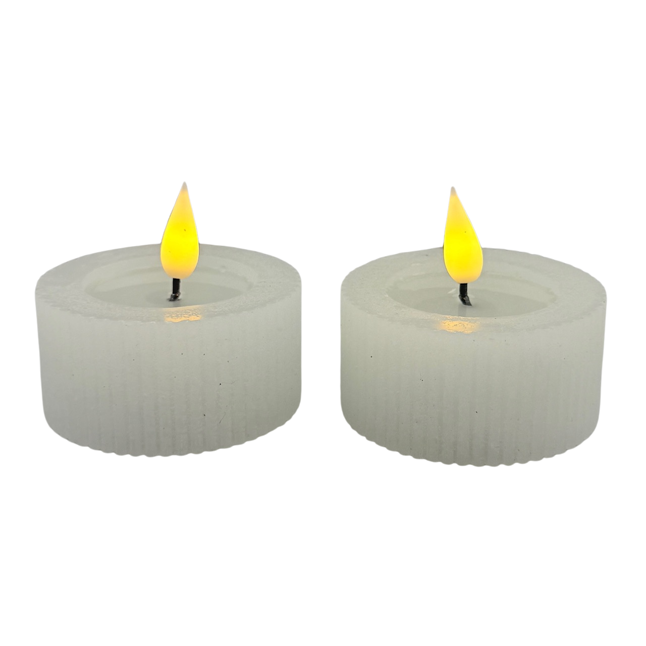 White Ridged LED Tea Lights - Large | Set of 2