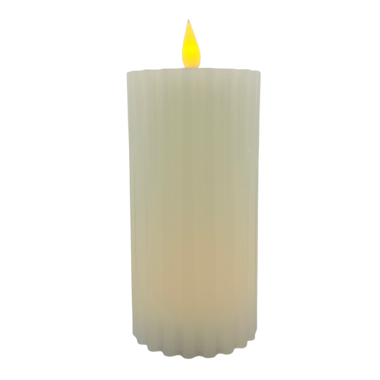 White Ribbed LED Pillar Candle- Large