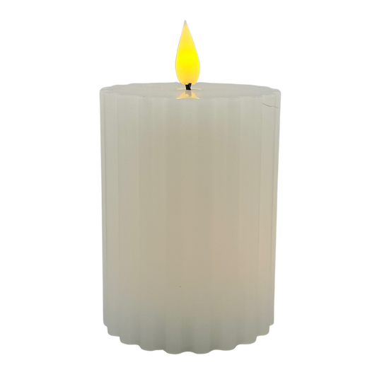White Ribbed LED Pillar Candle - Small