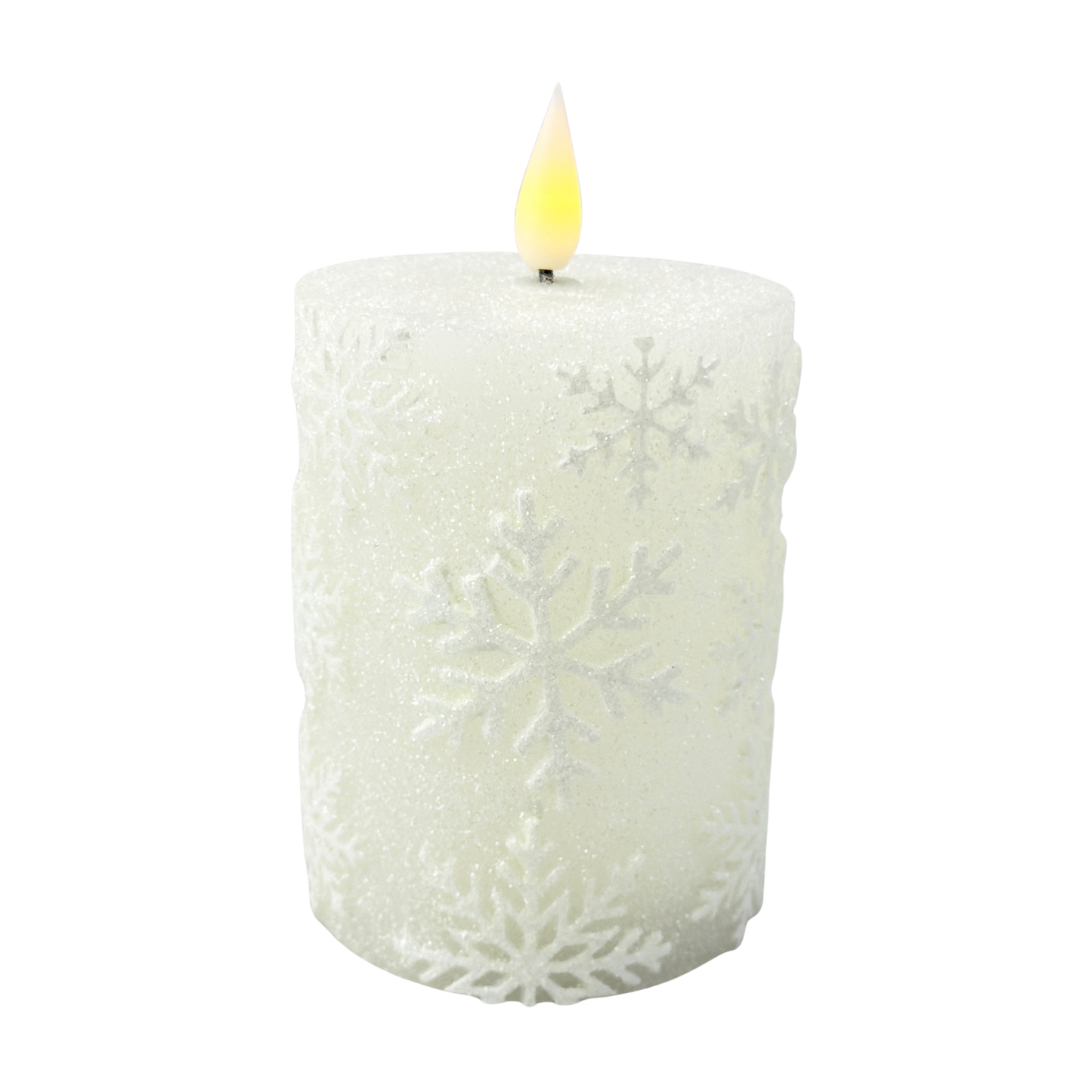 White Snowflake LED Timer Pillar - Small