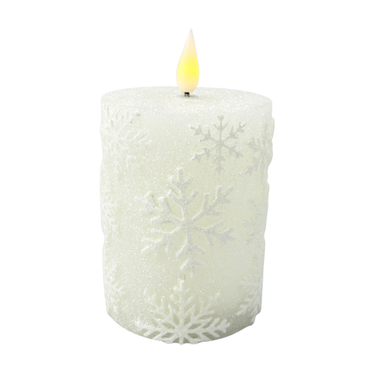 White Snowflake LED Timer Pillar - Small